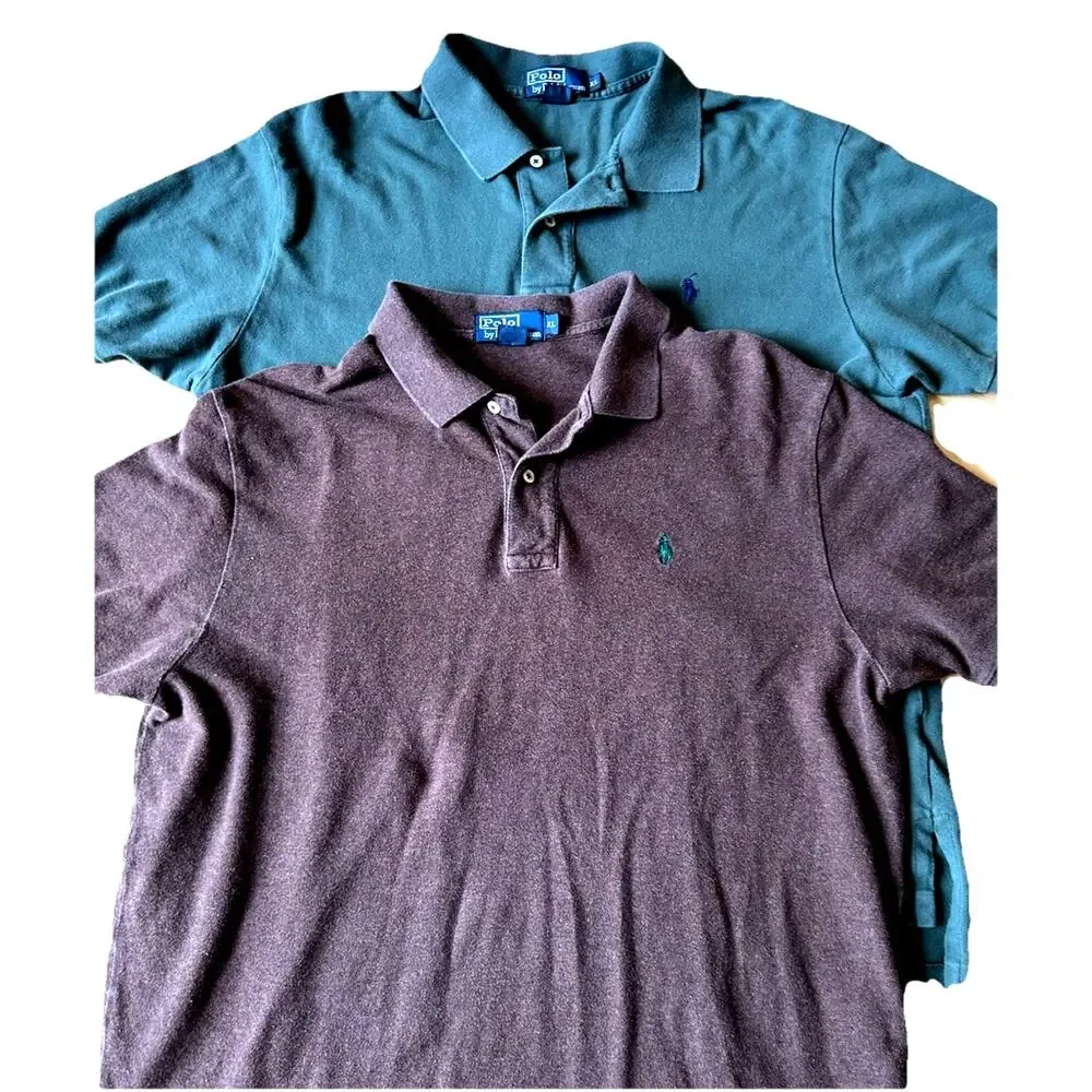 2 Polo Ralph Lauren polo Shirt Men's XL preppy y2K golf Teal Green Brown Lot 2